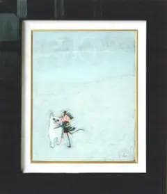 油絵 菅家令子 絵 絵画 インテリア 額付(白) F3-091918 子猫女の子