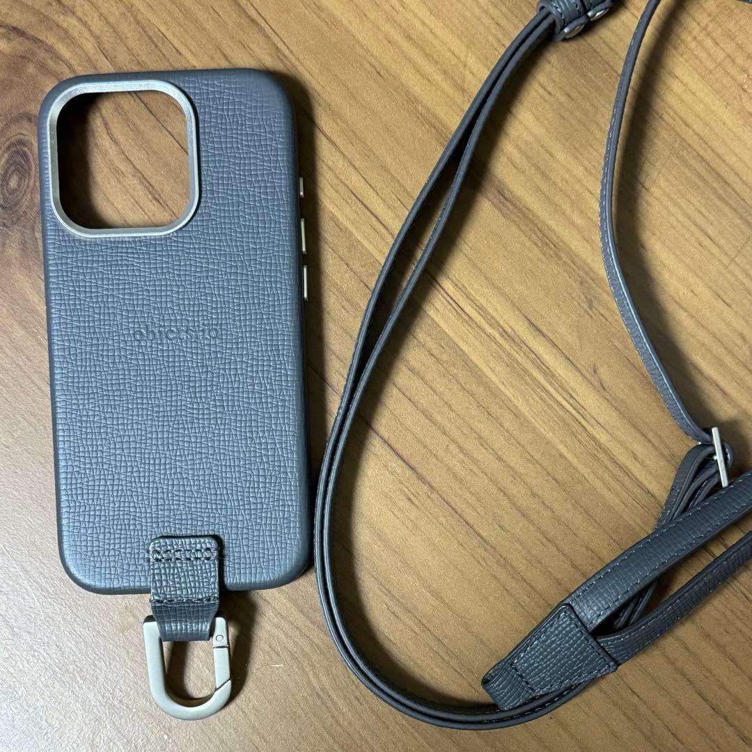 objcts.io iPhone15pro ケース+ストラップ レザー製 iPhoneケース セット / 長さ調節可能 ストラップ付