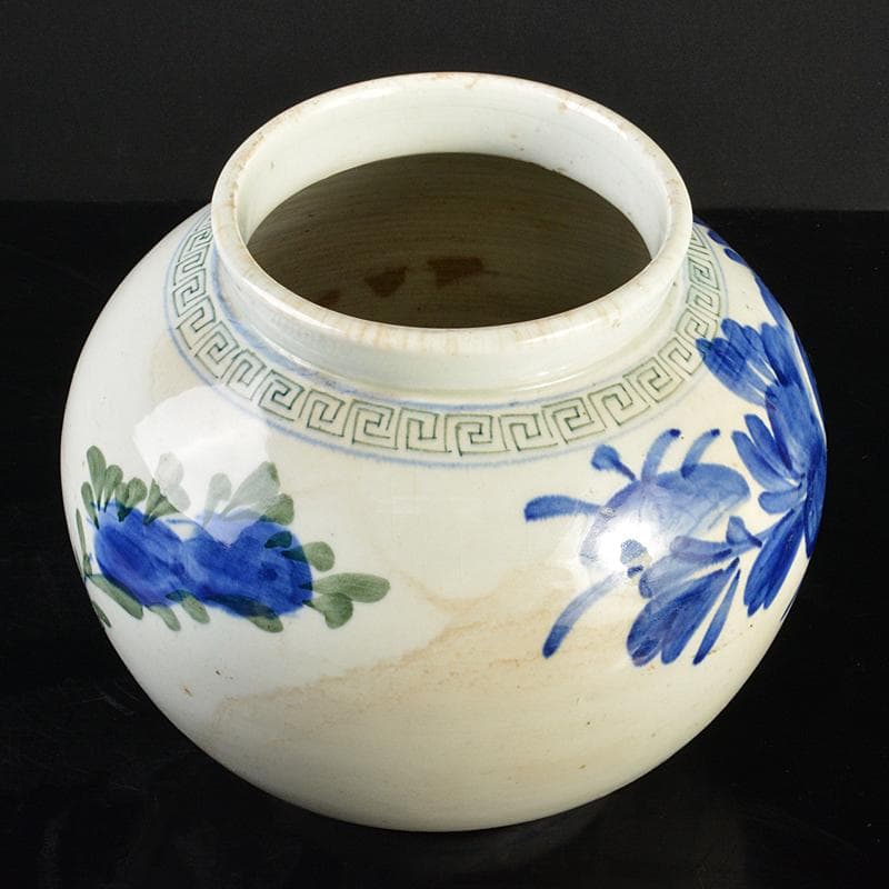 朝鮮美術　李朝　色絵　花文　壺　M　R7348B