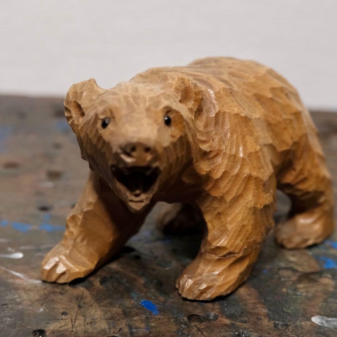昭和レトロ 北海道 民藝 アイヌ 木彫熊 ガラス目 古道具 オブジェ