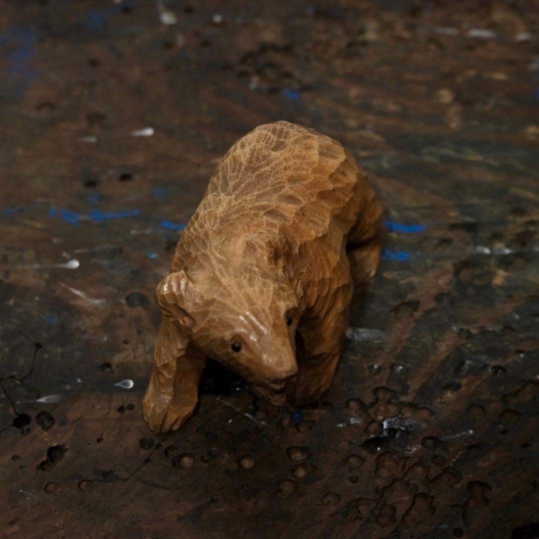 昭和レトロ 北海道 民藝 アイヌ 木彫熊 ガラス目 古道具 オブジェ