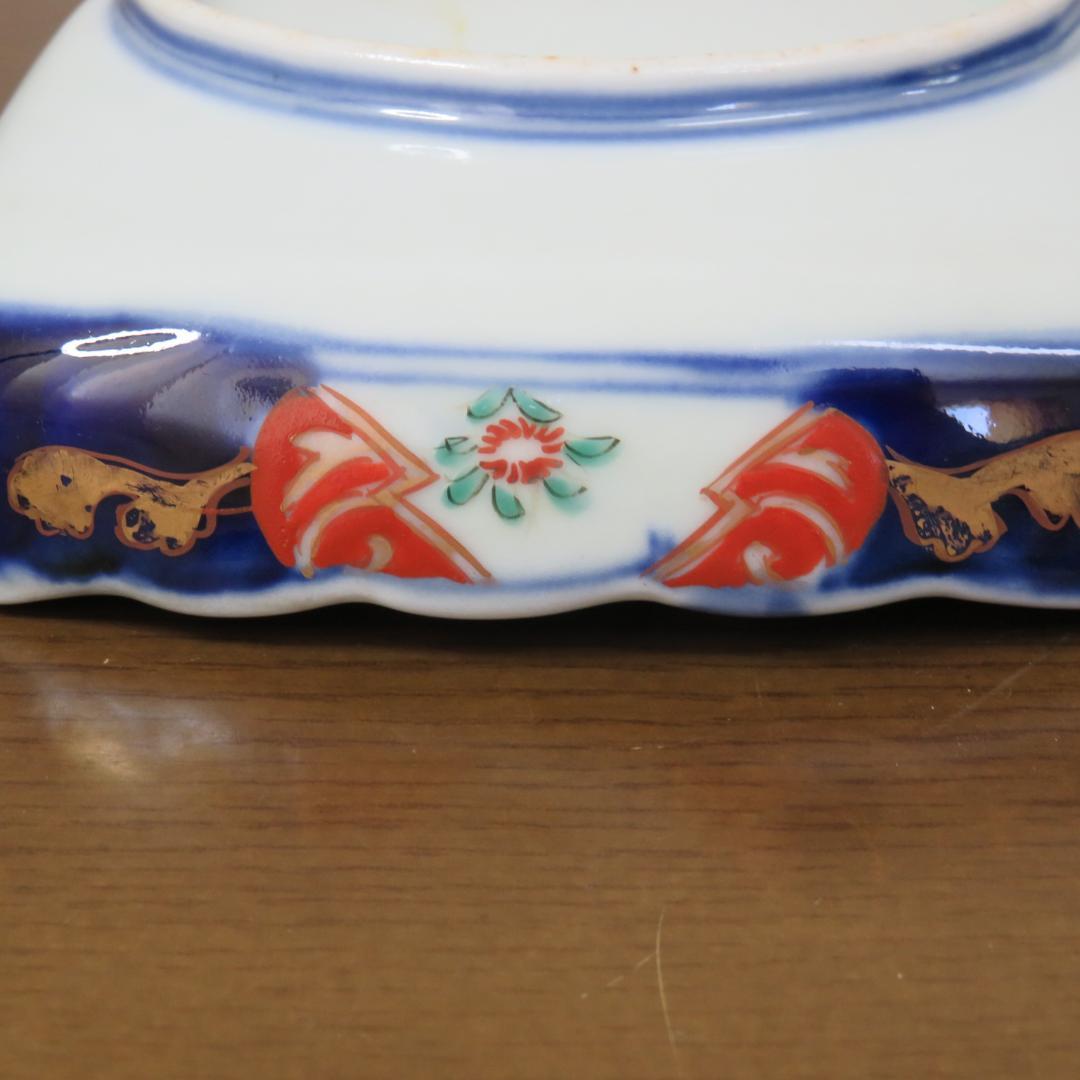 角皿 金彩 色絵付け 歪みあり 松竹梅 人物 船 小鳥 紅葉 5脚 江戸時代