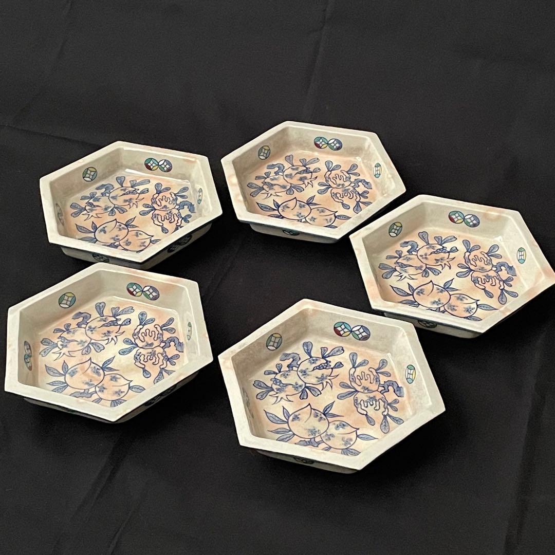 祥瑞窯 浅見五郎助 5代 6代 京焼 清水焼 六角皿 三多図 七宝文