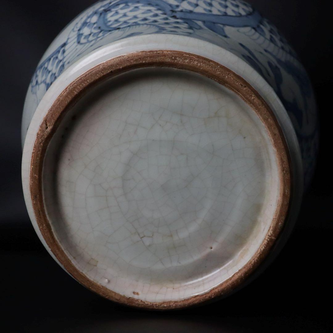 李朝時代 染付雲龍図花入 高：32cm 朝鮮古陶 唐物