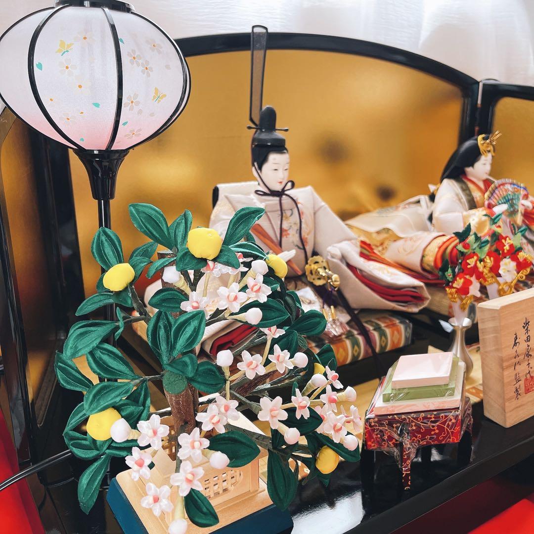 雛人形 親王飾りほぼ新品！吉兆雛 柴田家千代 花飾り 提灯付き