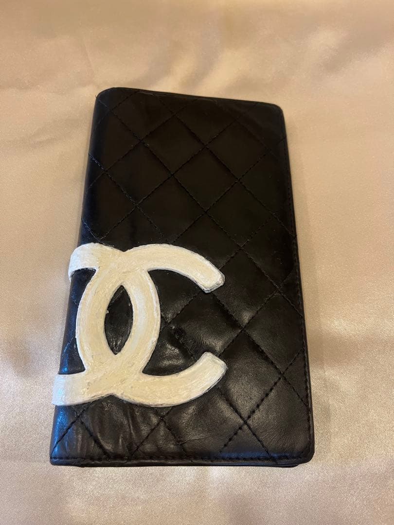 シャネル CHANEL カンボンライン 長財布 ブラックピンク 正規品リペア済み