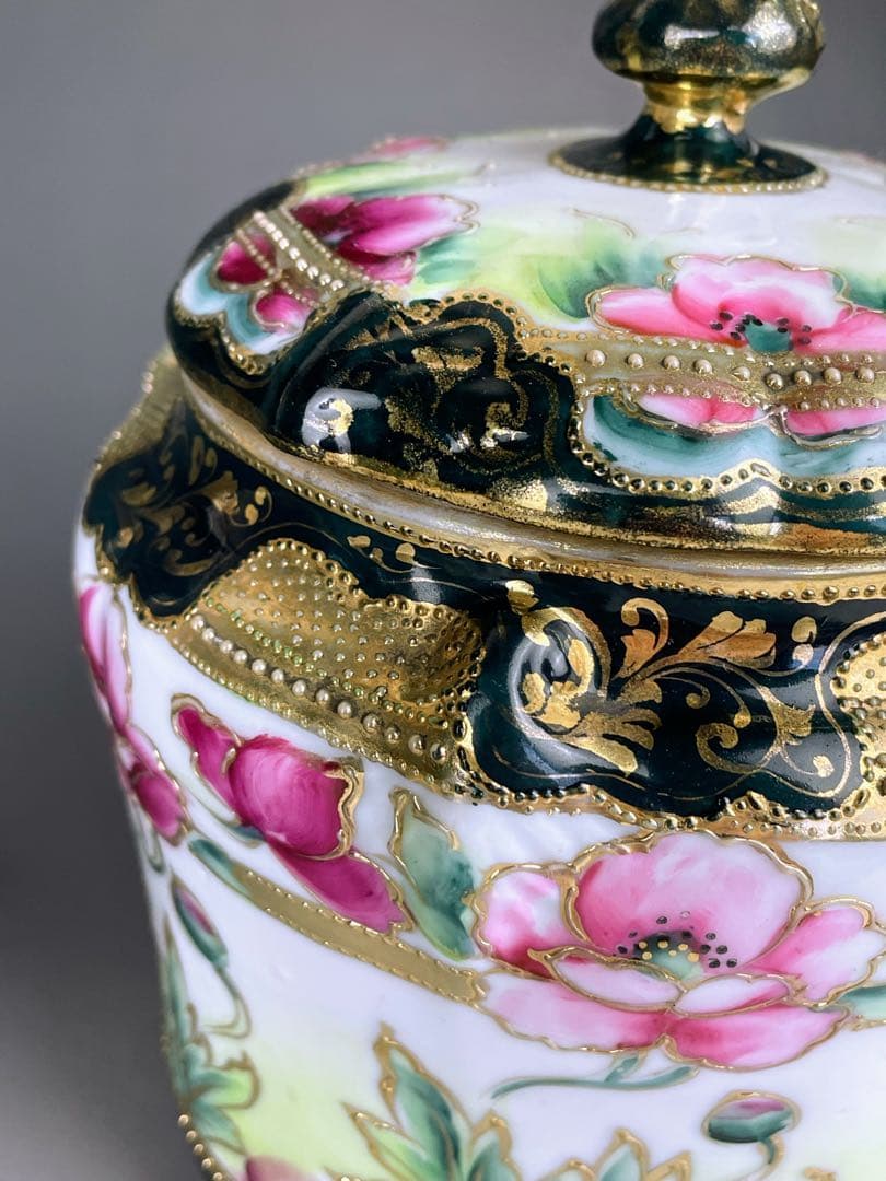 希少】オールドノリタケ 20cm ポピー紋 ビスケットジャー メープルリーフ