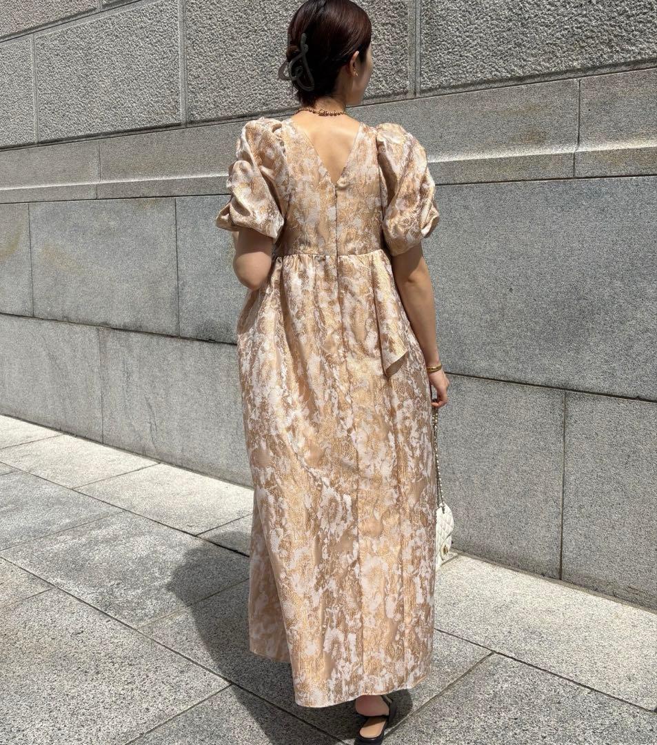 【オケージョン】Dou Dou web限定ジャガードドレス　ベージュ