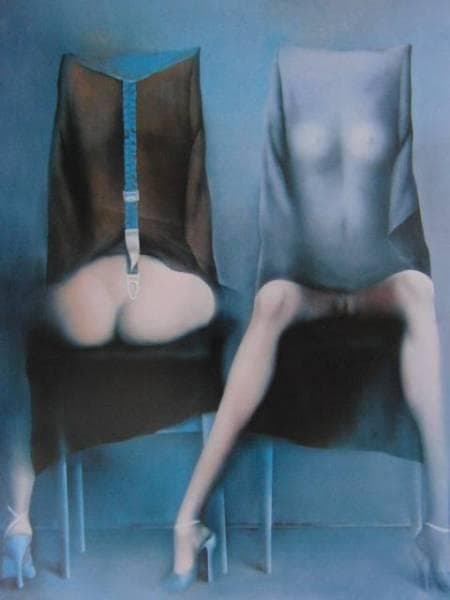 池内　登　【二人の椅子】、希少豪華画集画、新品高級額・額装付