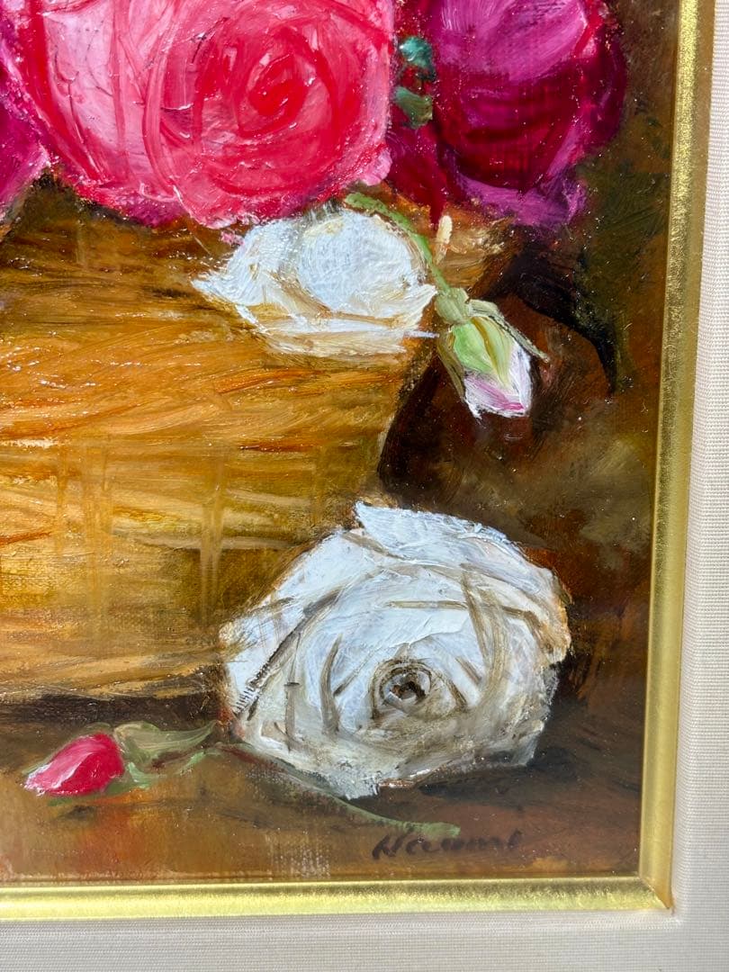 #年代尚美「ばら」油彩画 直筆サイン