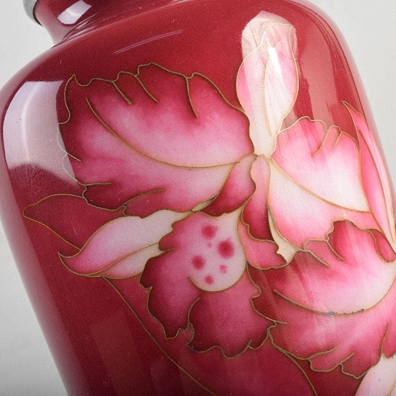 七宝焼 田村七宝工芸 カトレア文 花瓶 共箱 V R9421