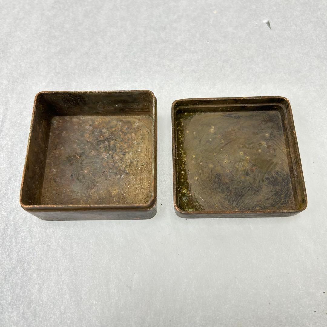 A清時代 古銅 和興款 松下人物風景図 墨盒 年代物 骨董古玩