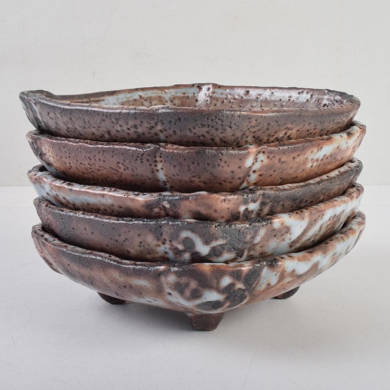 和食器　美土里窯　鼠志野　草文　向付　五客　共箱　M　R9246B