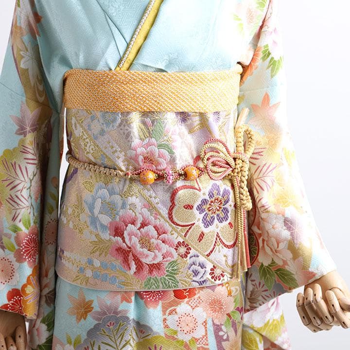 ◇正絹振袖6点セット◇水色ベースに古典柄振袖 HKZ3120