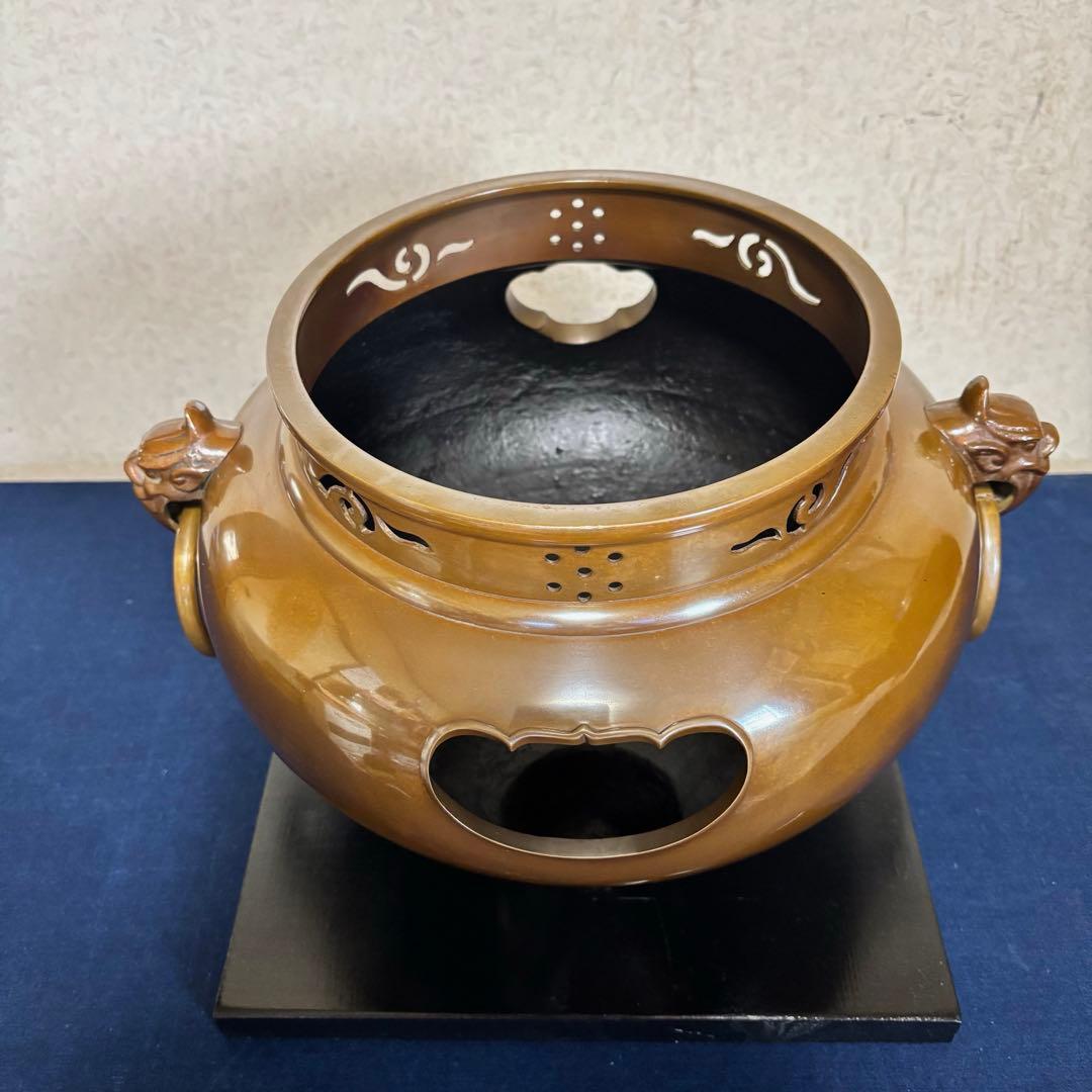 人間国宝敬典造 風炉 茶釜 唐銅鬼面風炉釜 野々田電熱器 敷板 茶道具