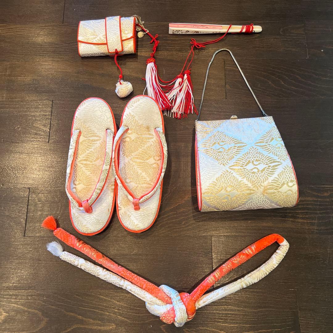 アンティーク 七五三 着物 作り帯 小物一式 フルセット 特価 大正ロマン 白系