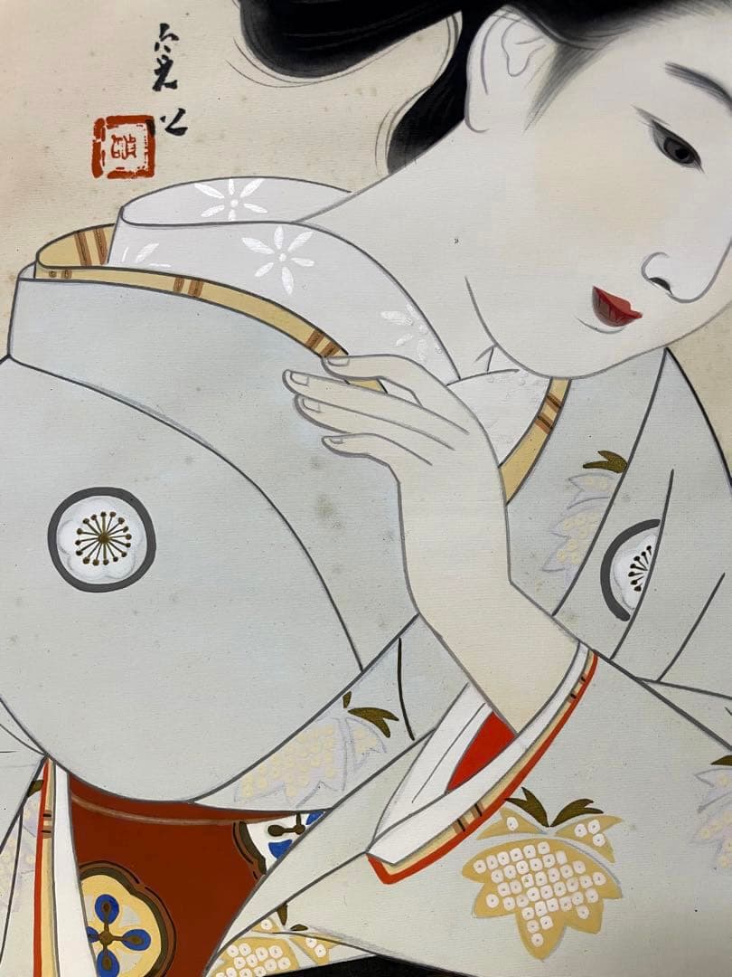 中村貞以 日本画 原画 約F8 絹本 貴重 真作保証 1点もの