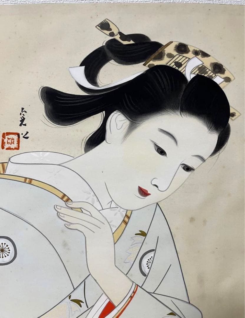 中村貞以 日本画 原画 約F8 絹本 貴重 真作保証 1点もの