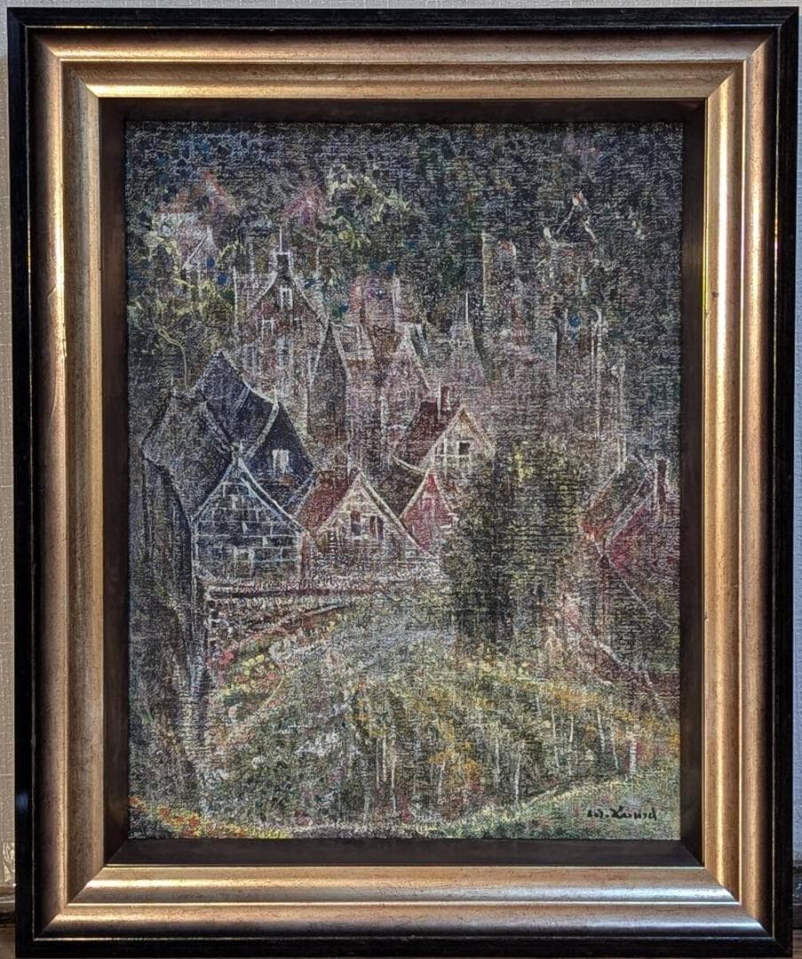 【真作】絵画　油彩6号　小さな菜園　静謐な風景画　詩情漂う山間の家並み　Y76 真作】絵画 油彩6号 小さな菜園 静謐な風景画 詩情漂う山間の