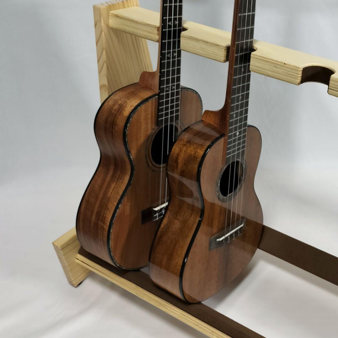 ハンドメイド　木製スタンド　三線　ウクレレ 兼用タイプ　 ナチュラルカラー4本用