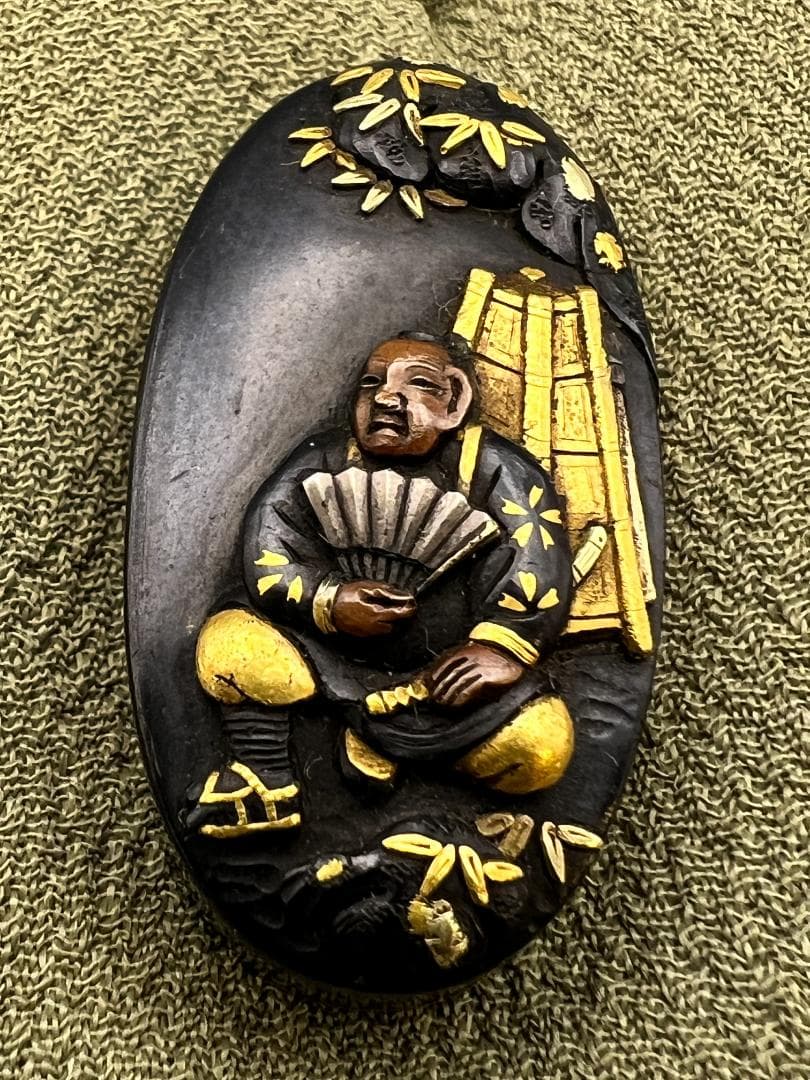 【海】江戸後期屈指名工！浜野矩随！『矩随』在銘 赤銅人物高彫金銀象嵌 縁頭 超絶