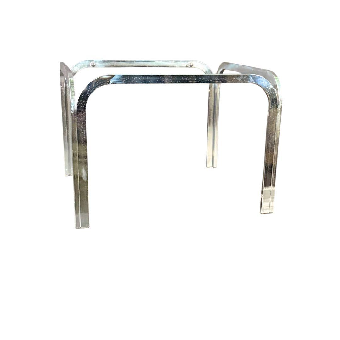 ラリー様 HR810 レトロなガラステーブル スチール シルバー