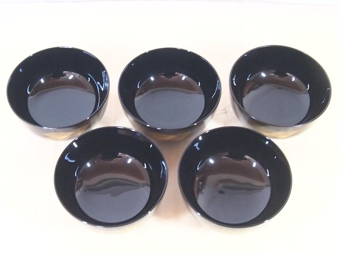 【未使用】輪島塗 五島屋謹製 西岡勇人作 寿松沈金 煮物椀 5客 雑煮椀/大椀