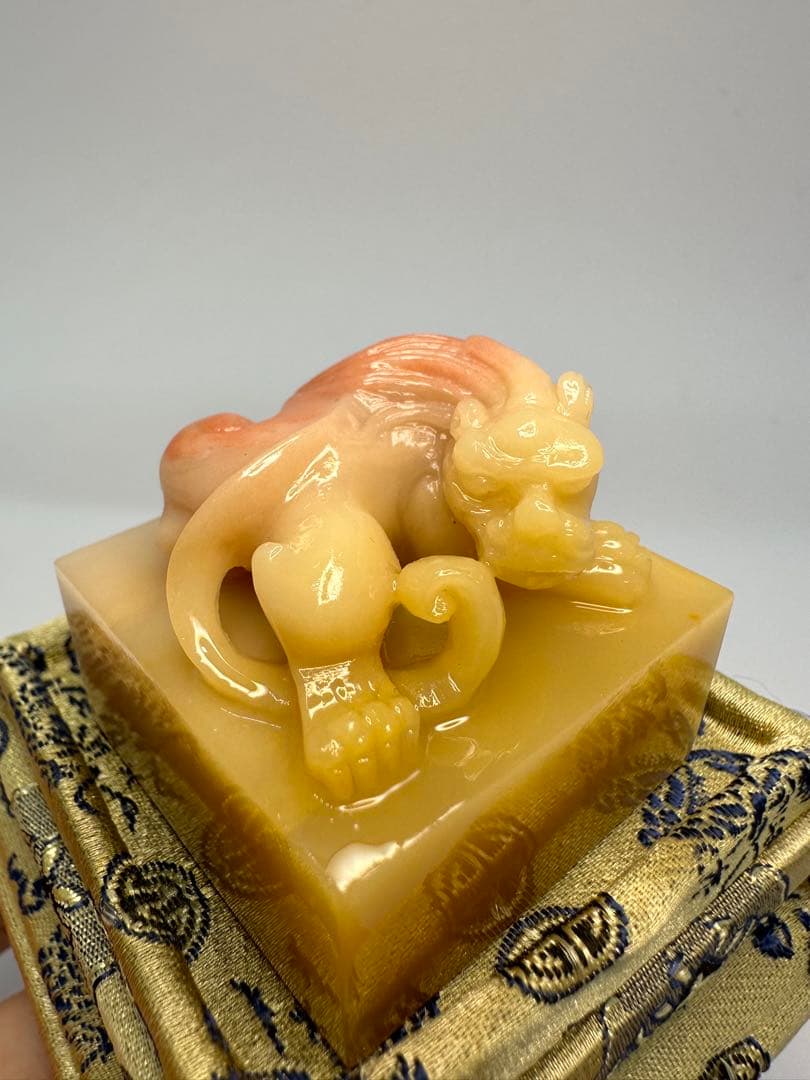 63寿山三彩芙蓉 瑞獣 極上美品 篆刻展 印石 印材 3.5