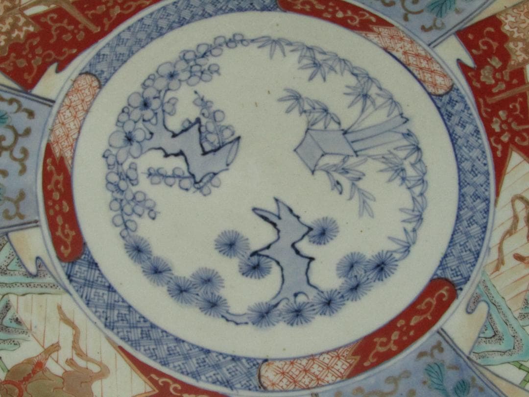 色絵 古伊万里 鳳凰・唐獅子図 一尺五寸大皿】