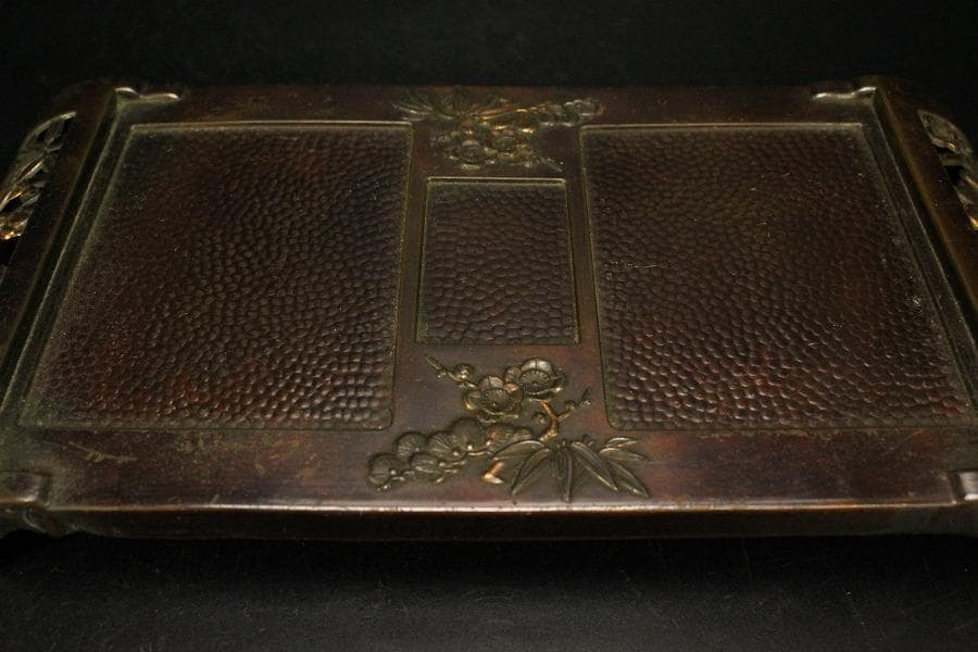 煙草盆 草花鳥文様 銅(メ1776)