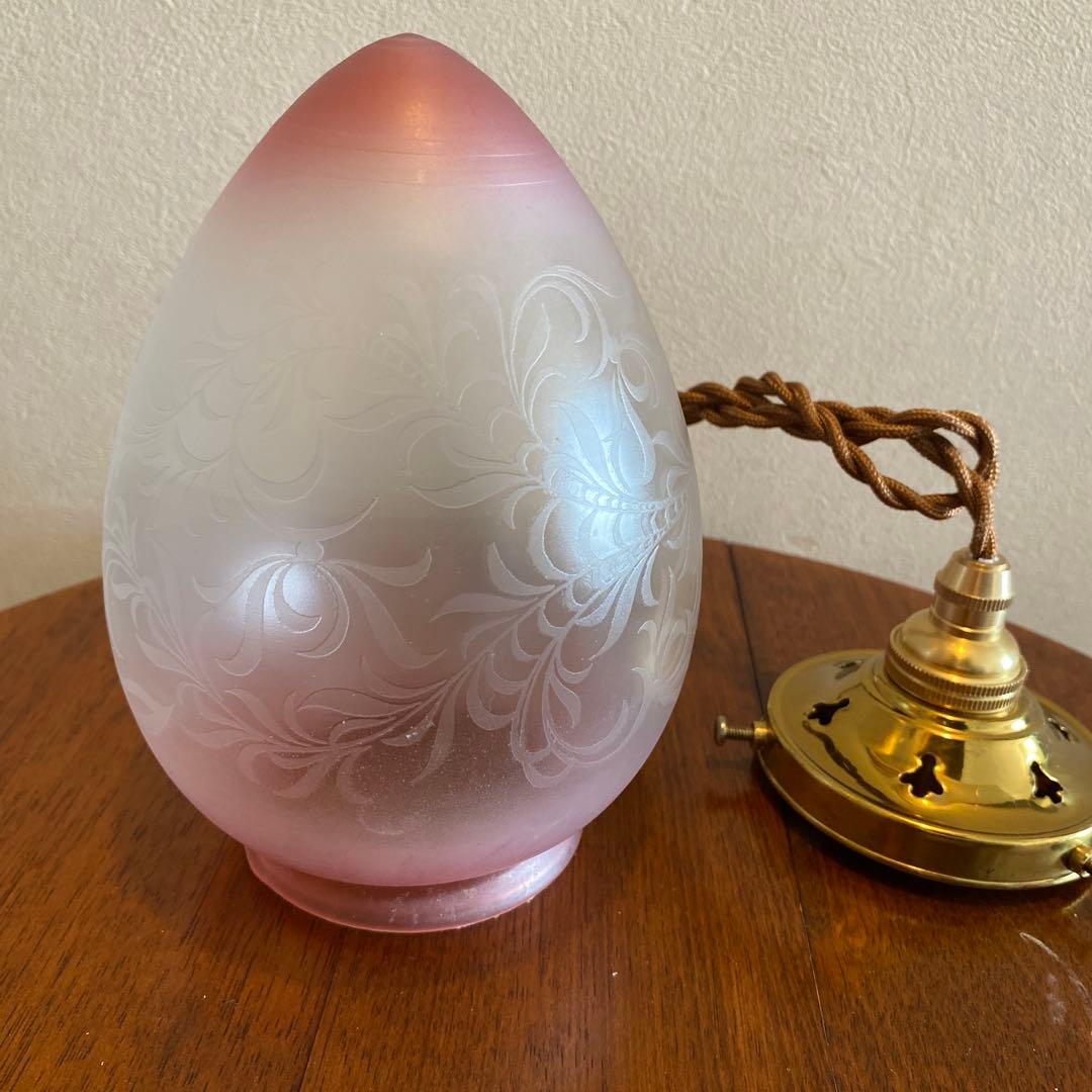 フランス ビンテージ エッチング装飾の卵型 ガラスランプ シーリング