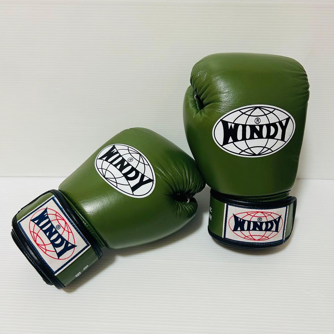 本革製WINDYボクシンググローブ 10oz オリーブ キックボクシング NP