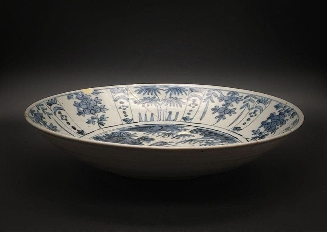 中國美術 古玩 鳳紋様 青花大皿 飾り皿 染付大皿 直徑36.5cm