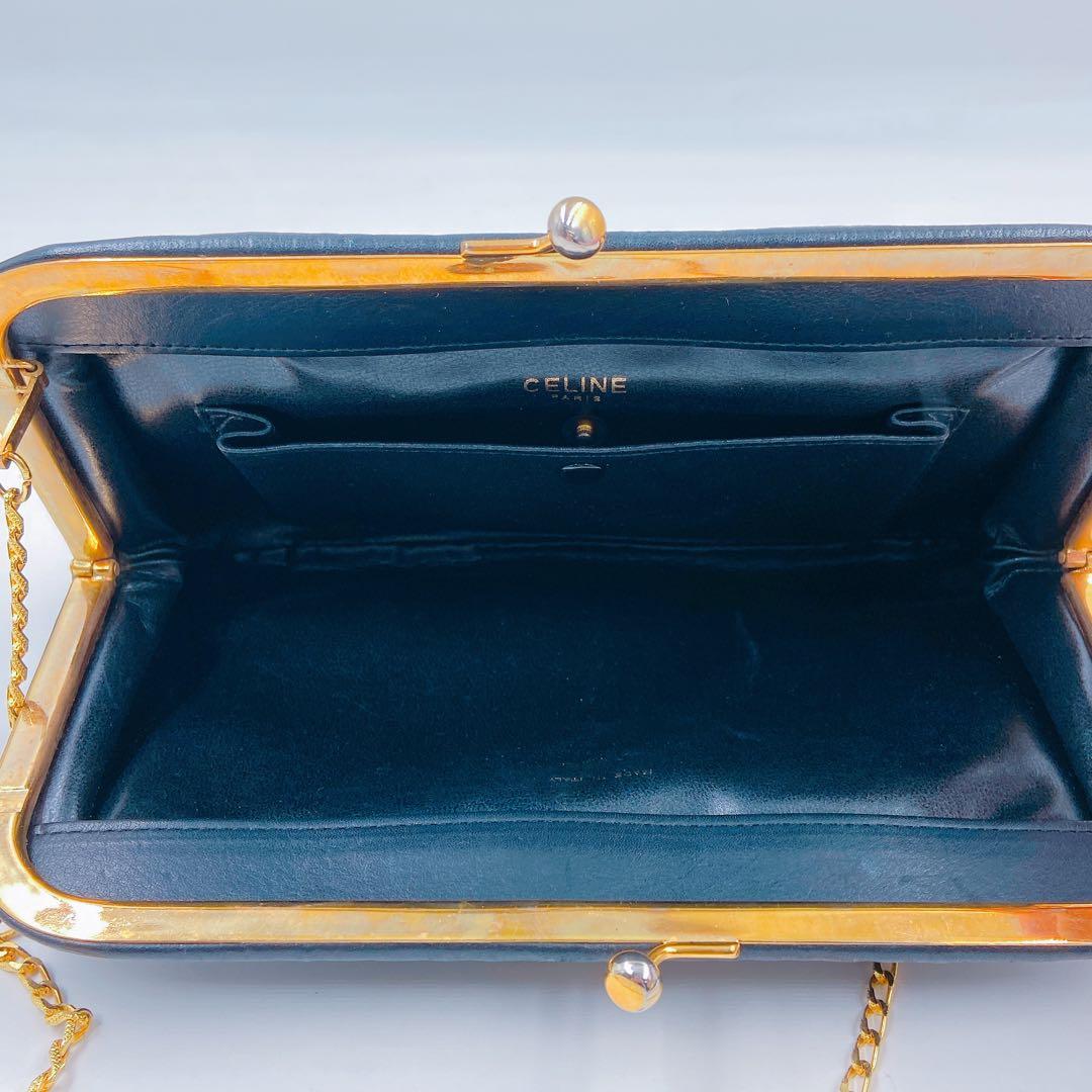 9FM87 CELINE セリーヌ がま口 ショルダーバッグ トリオンフ 黒