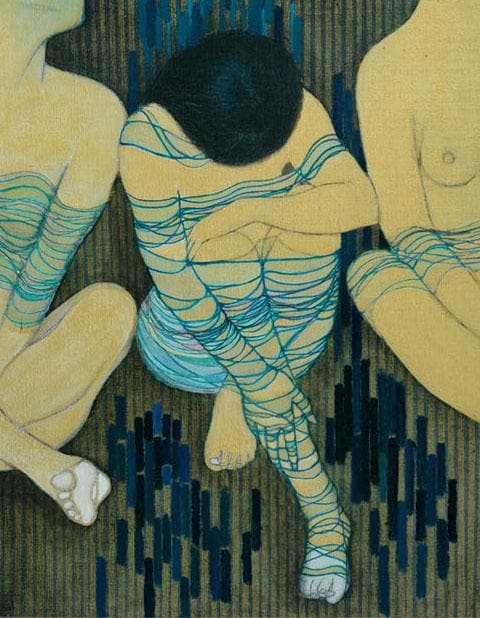 油絵 菅家令子 絵 絵画インテリア額付(青緑＋金色の枠) F6-030314女性