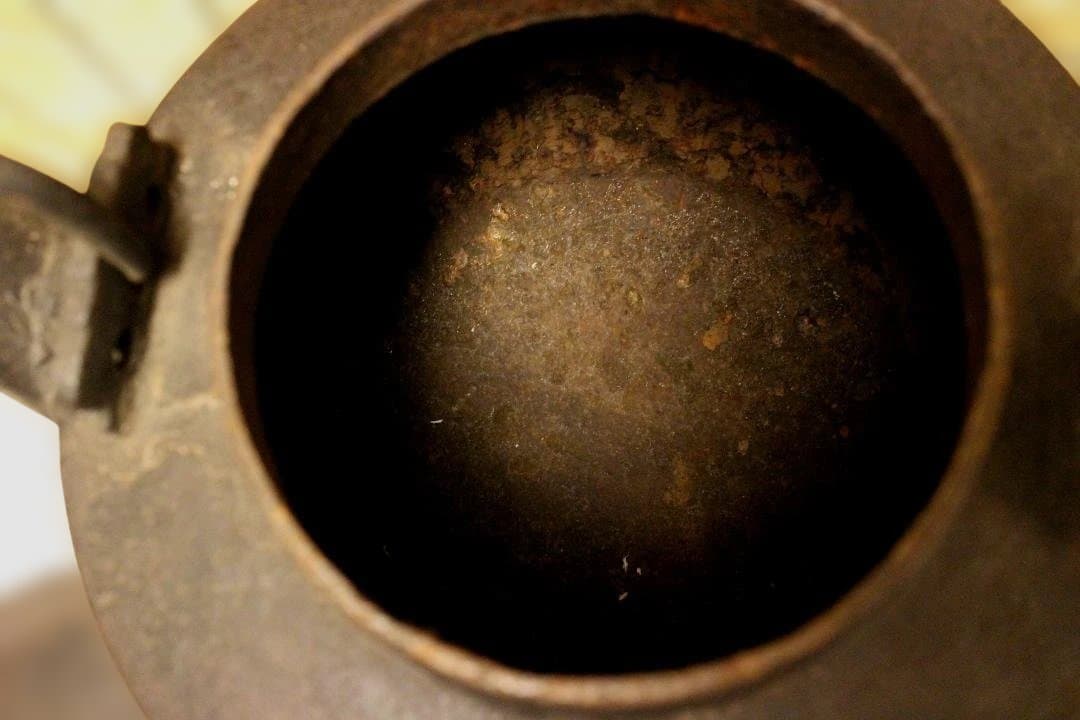 古鉄瓶 銅環無地三足鉄砲口大鉄瓶 希少品 水漏れなし