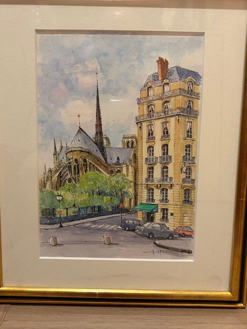 ペン画 水彩画 雨宮久馬作 ノートルダムの裏通り