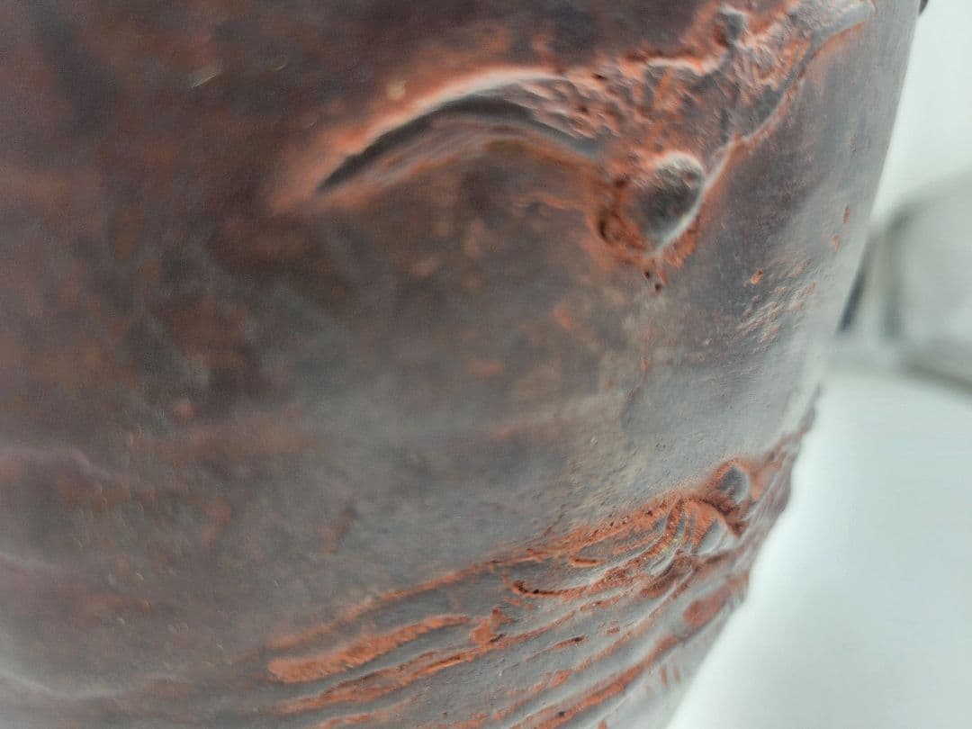 美山 銅器製 花瓶 波に千鳥の文様 茶道具 花入れ 骨董品 美術品