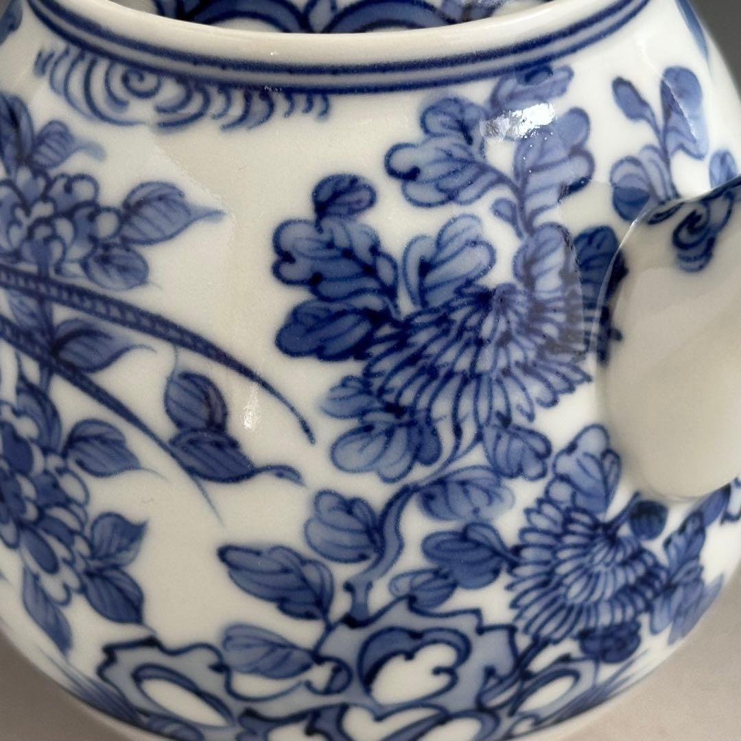 煎茶道具 染付 青華花弁瑞鳥紋 茶瓶 急須 三浦篤 二代