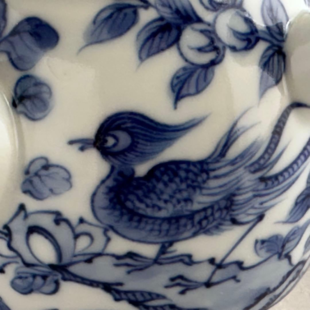 煎茶道具 染付 青華花弁瑞鳥紋 茶瓶 急須 三浦篤 二代