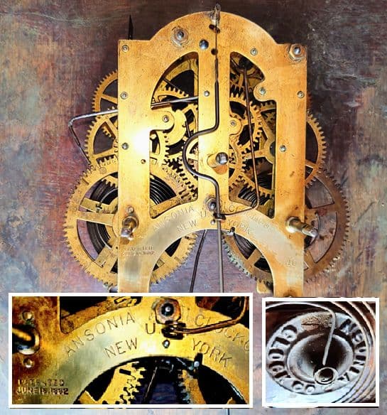 〈OH済完動美品〉ANSONIA　小型金箔本四ツ丸達磨ゼンマイ振り子掛け時計