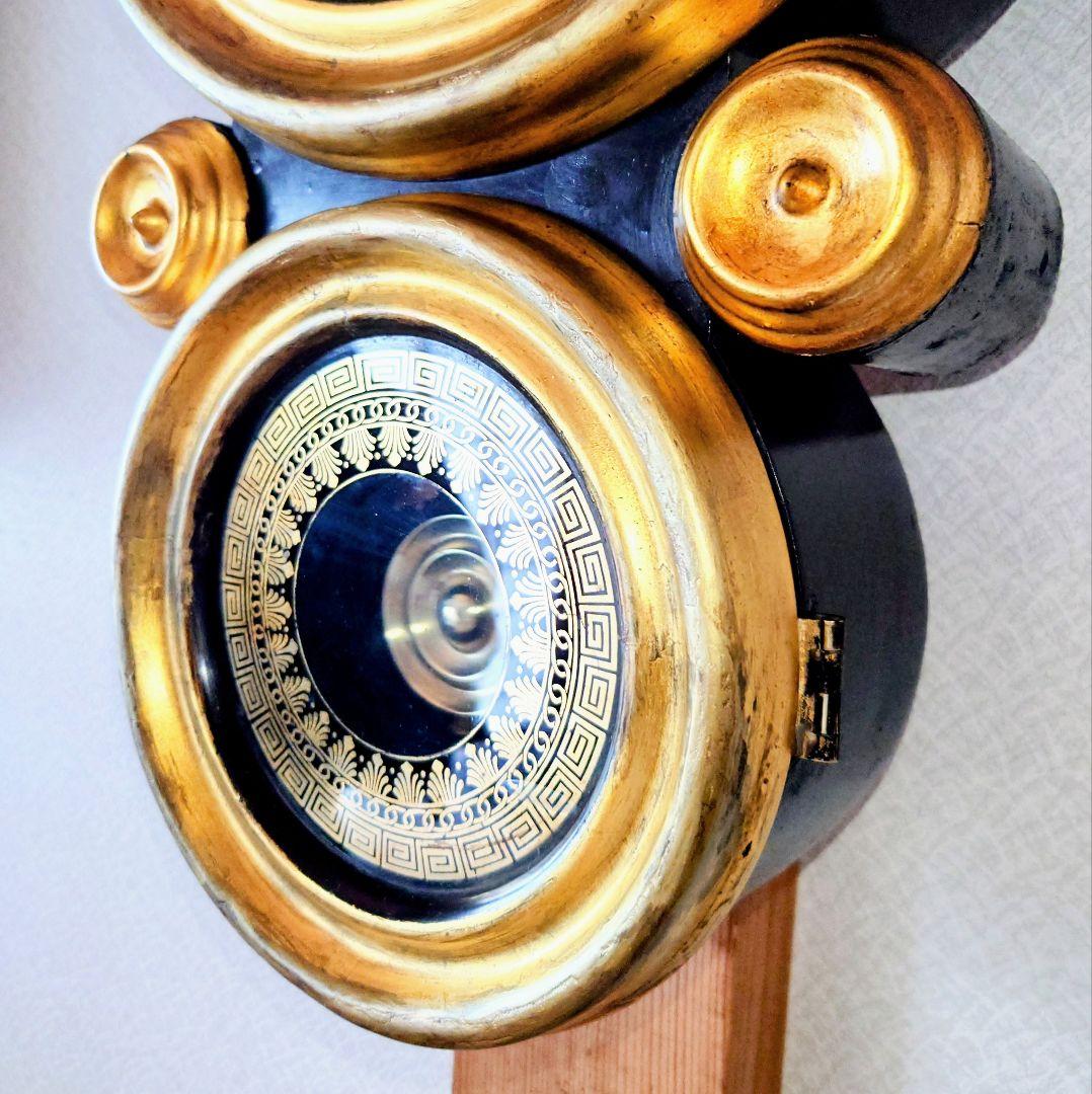 〈OH済完動美品〉ANSONIA　小型金箔本四ツ丸達磨ゼンマイ振り子掛け時計