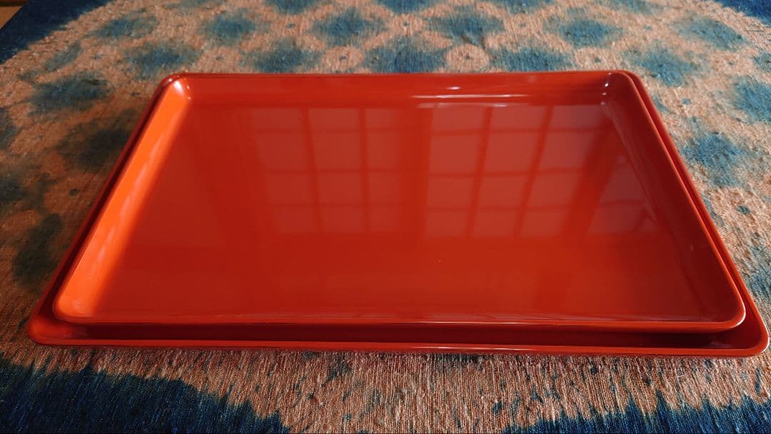 輪島塗洗朱面取研出運び盆一組