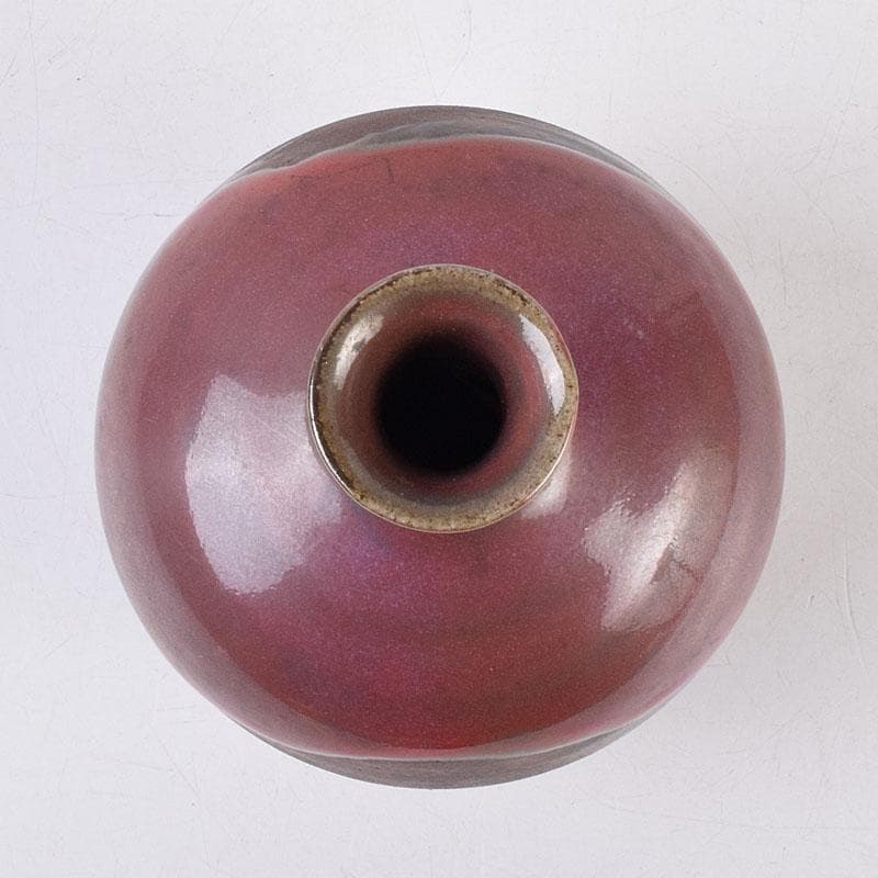 人間国宝　濱田庄司作　辰砂釉　丸壷　共布共箱　V　R8910