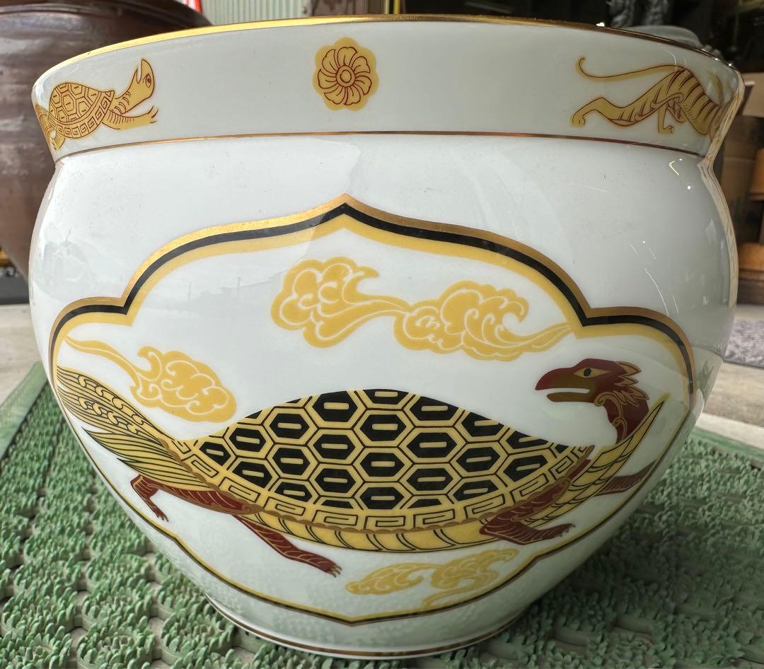 限定品】大倉陶園 四神之内 白虎 飾壺 花瓶 高級磁器 ベース 台付き