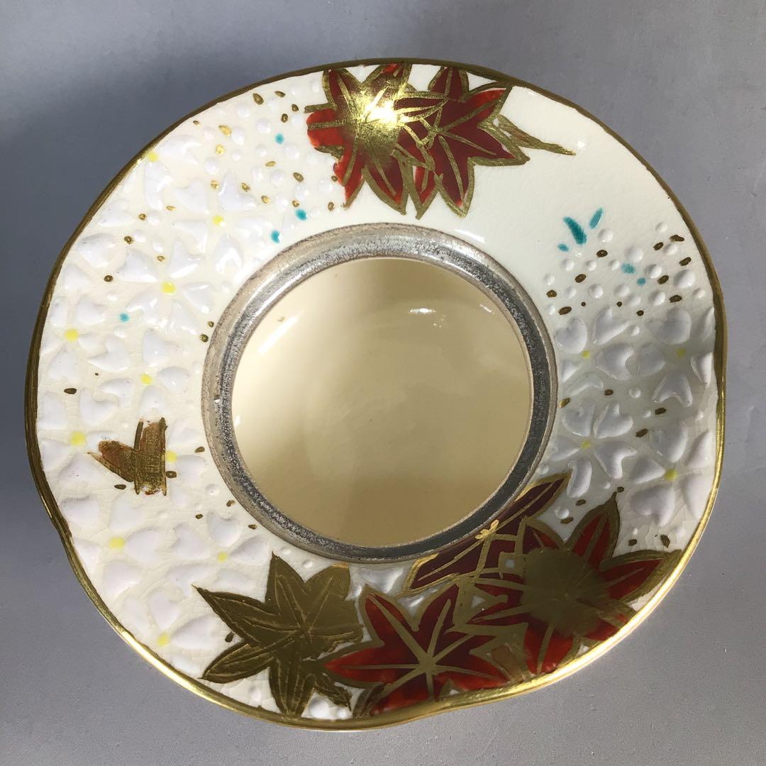 Ｎ３９８　薄器　『宮川香林造』『金彩雲錦文』『袋形茶器』　共箱　茶道具