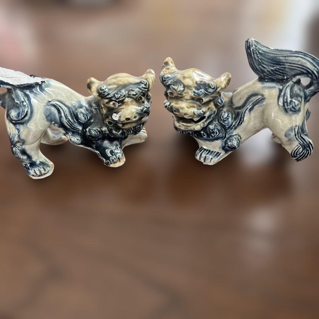 陶器 獅子の置物 白黒ツートン - メルカリ