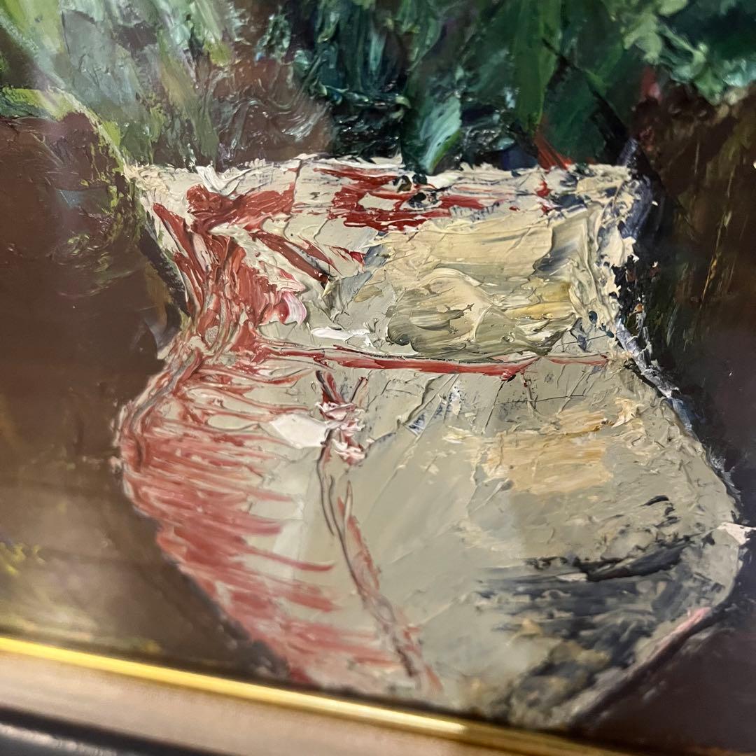 【アンティーク】額装 額縁 油絵 油彩 絵画 花瓶 花 静物画 インテリア雑貨