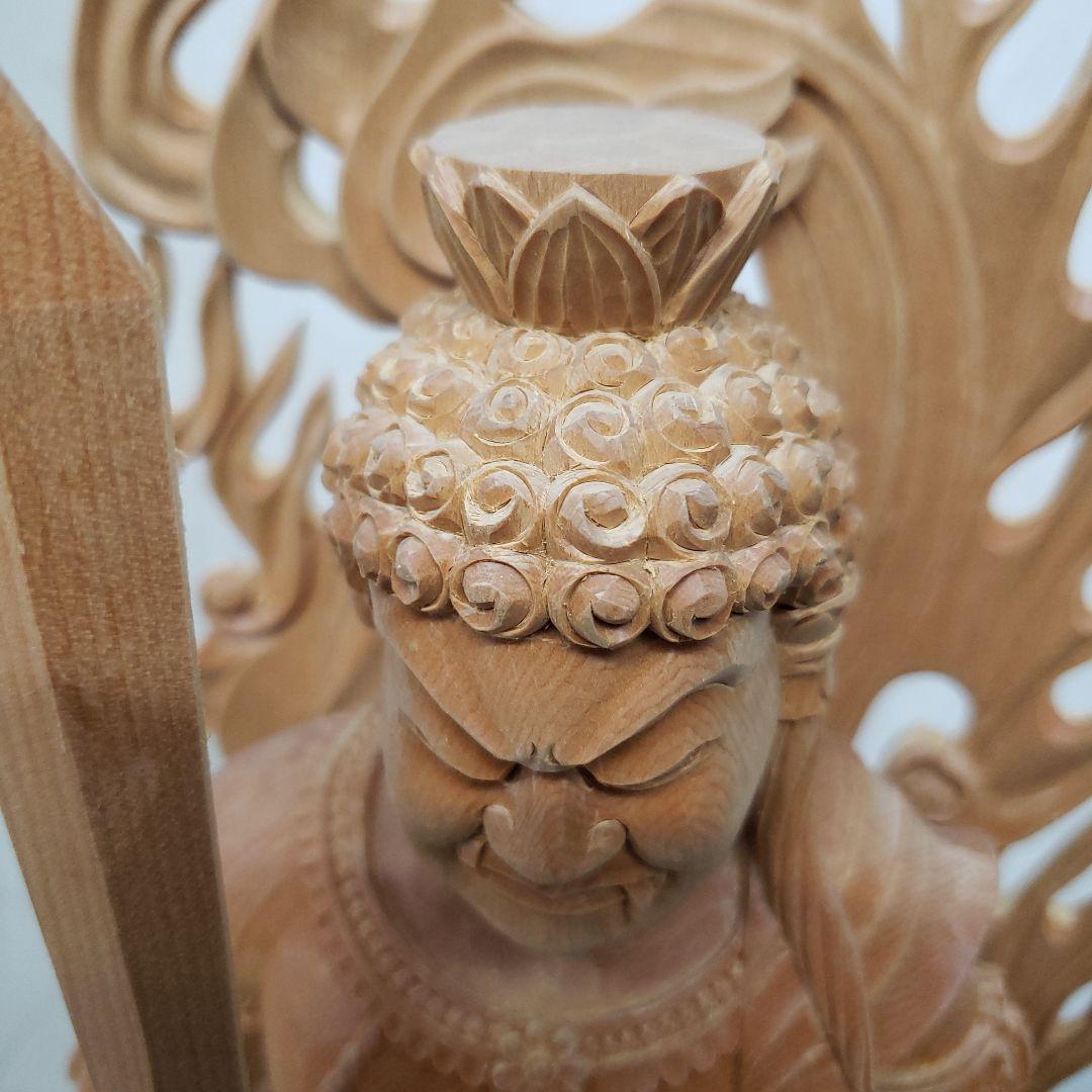 Bフライデー蔵出し特価極上彫り☆白木材 不動明王立像1尺立☆