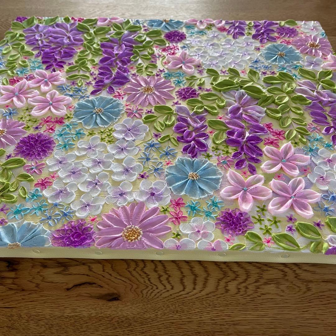 花柄アクリル絵画 藤の花 藤 藤の絵 藤柄 テクスチャーアート ボタニカル